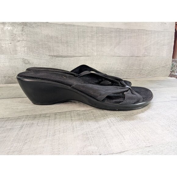 Black Open-Toe Wedge Sandals With Bow Detail Size 8.5 Made In Italy Womens Shoes - Picture 3 of 6